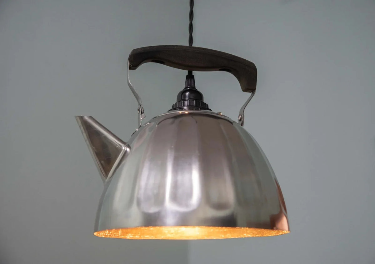 Vintage Soviet kettle converted into a pendant lamp