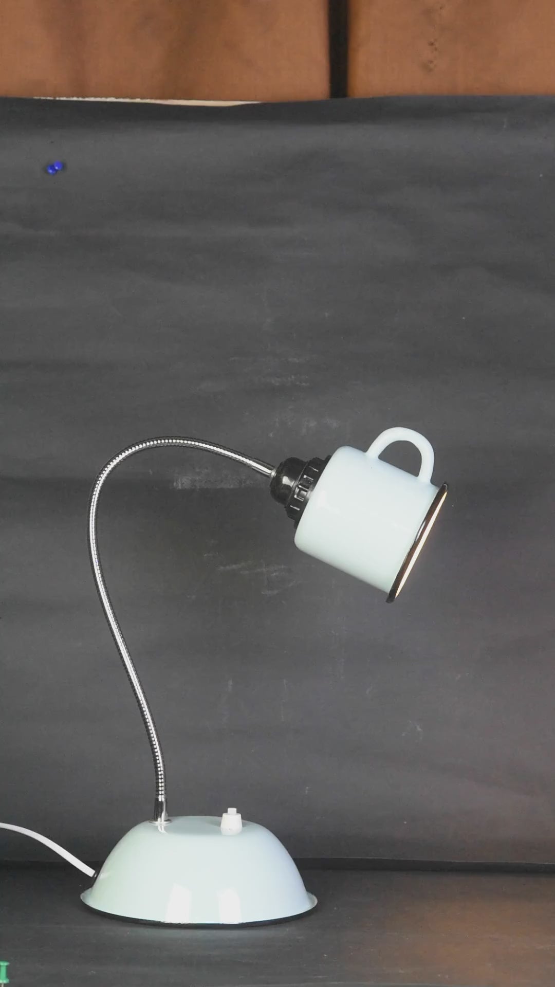 Handmade Turquoise Enamel Mug Desk Lamp, Gooseneck LED 110V/220V