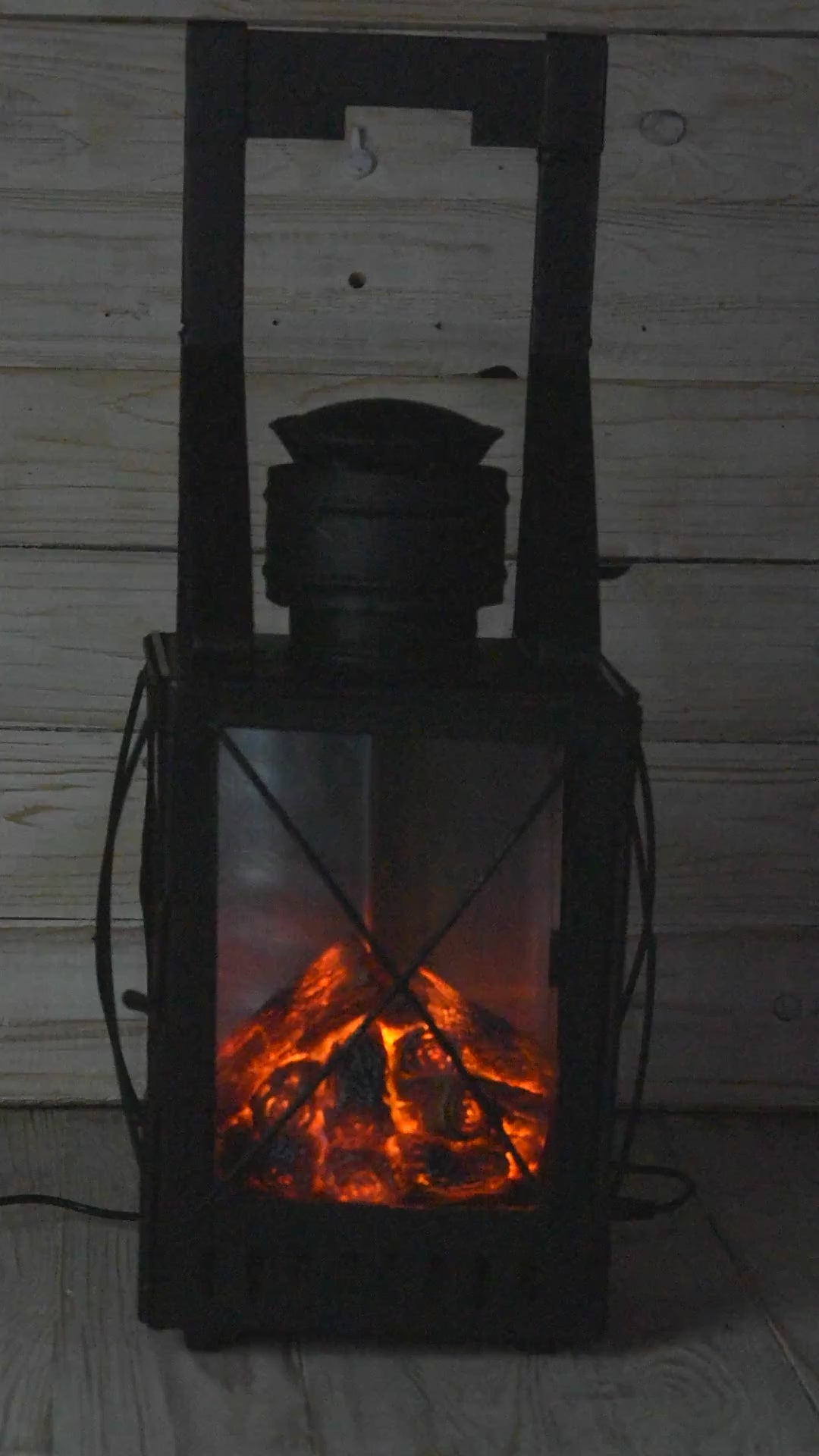 Vintage Railway Lantern LED Fire Lamp, Industrial Night Light 47 cm