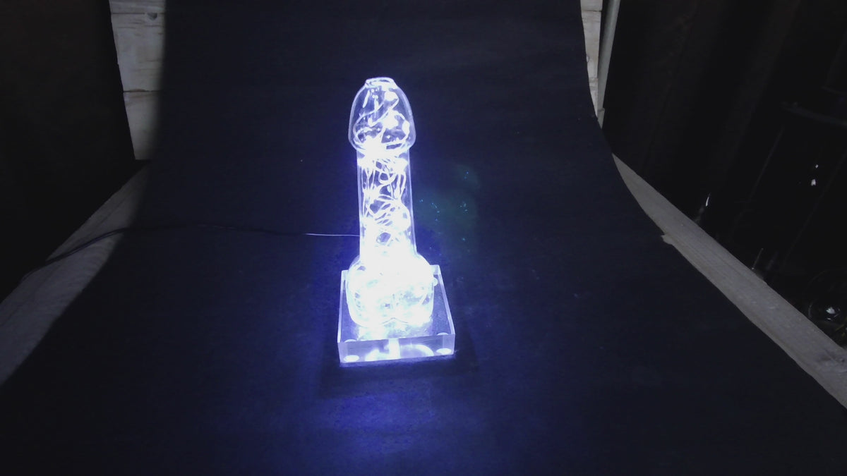 Handmade Glass LED Art Lamp, Sculptural Novelty Light with Plexiglass Base